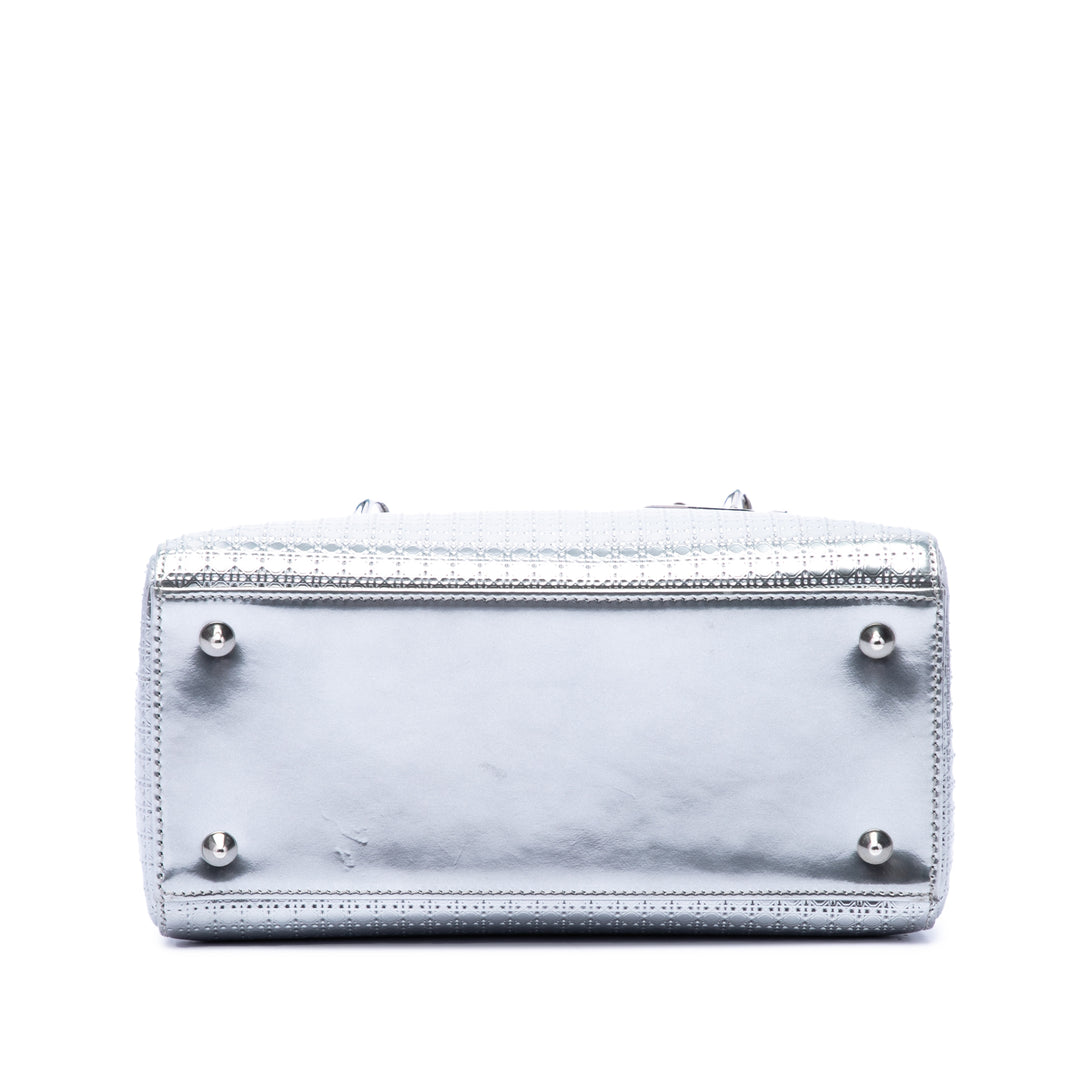Dior Medium Metallic Cuir verni Microcannage Lady Dior