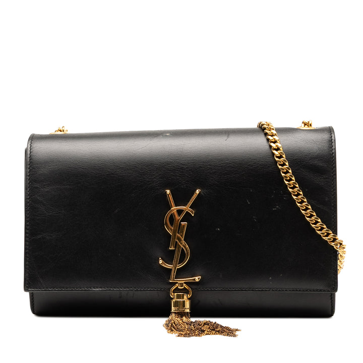 Saint Laurent Medium Smooth Cuir de veau Classic Monogram Kate Pompon Sac porté croisé