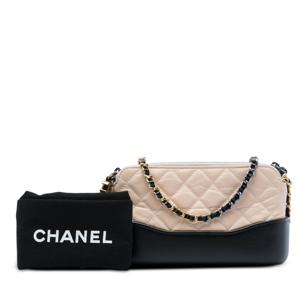 Bicolore vieilli Gabrielle Double Zippé Pochette avec chaîne Cuir de veau Beige