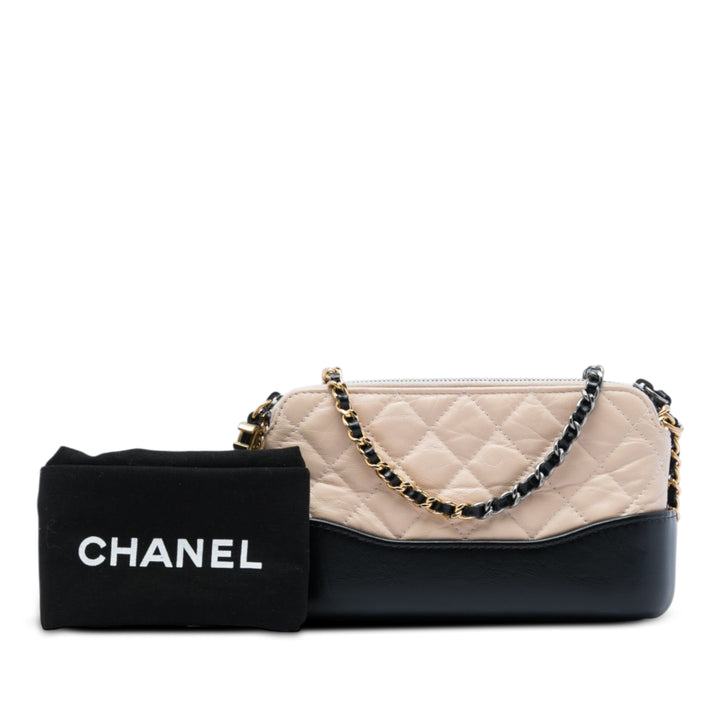 Bicolore vieilli Gabrielle Double Zippé Pochette avec chaîne Cuir de veau Beige