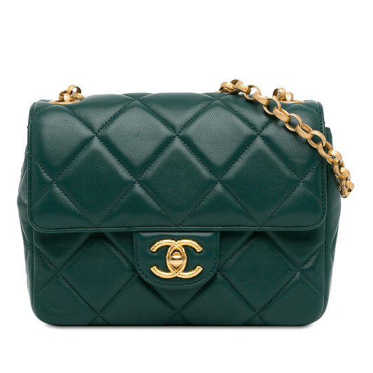 CC Quilted Lambskin Single Flap Green - Gaby Paris