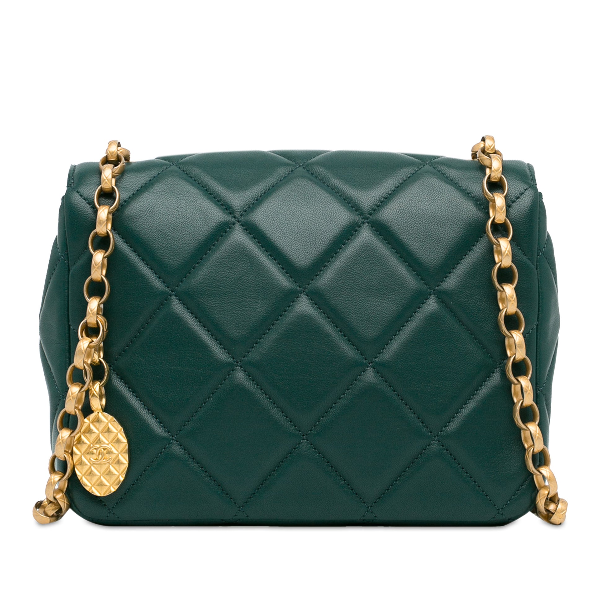 CC Quilted Lambskin Single Flap Green - Gaby Paris