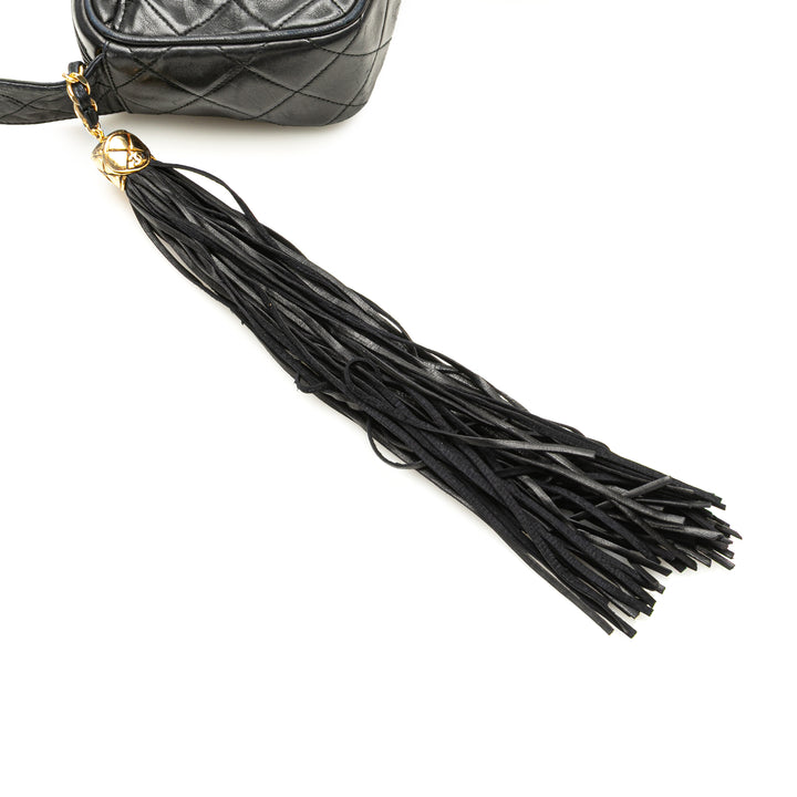 Mini CC Diamond Quilted Lambskin Tassel Camera Bag Black - Gaby Paris