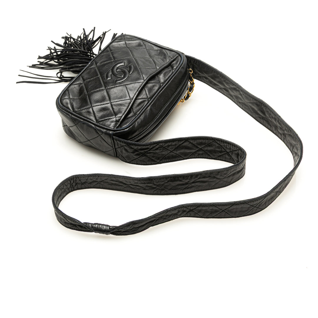 Mini CC Diamond Quilted Lambskin Tassel Camera Bag Black - Gaby Paris