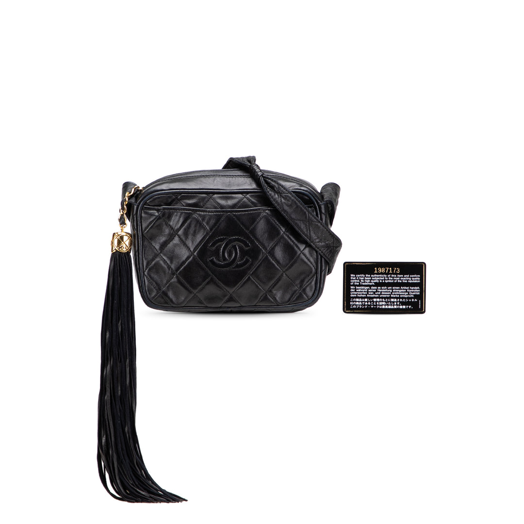 Mini CC Diamond Quilted Lambskin Tassel Camera Bag Black - Gaby Paris