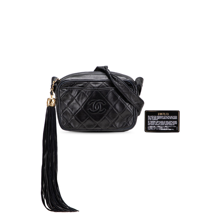 Mini CC Diamond Quilted Lambskin Tassel Camera Bag Black - Gaby Paris