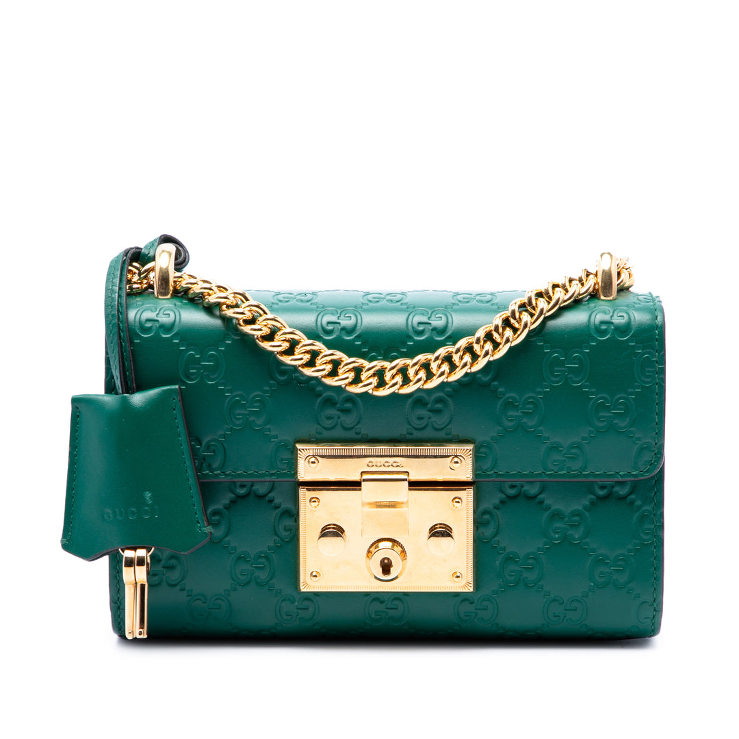 Gucci Sac bandoulière Guccissima Padlock Petit Vert – vue principale – GABY PARIS