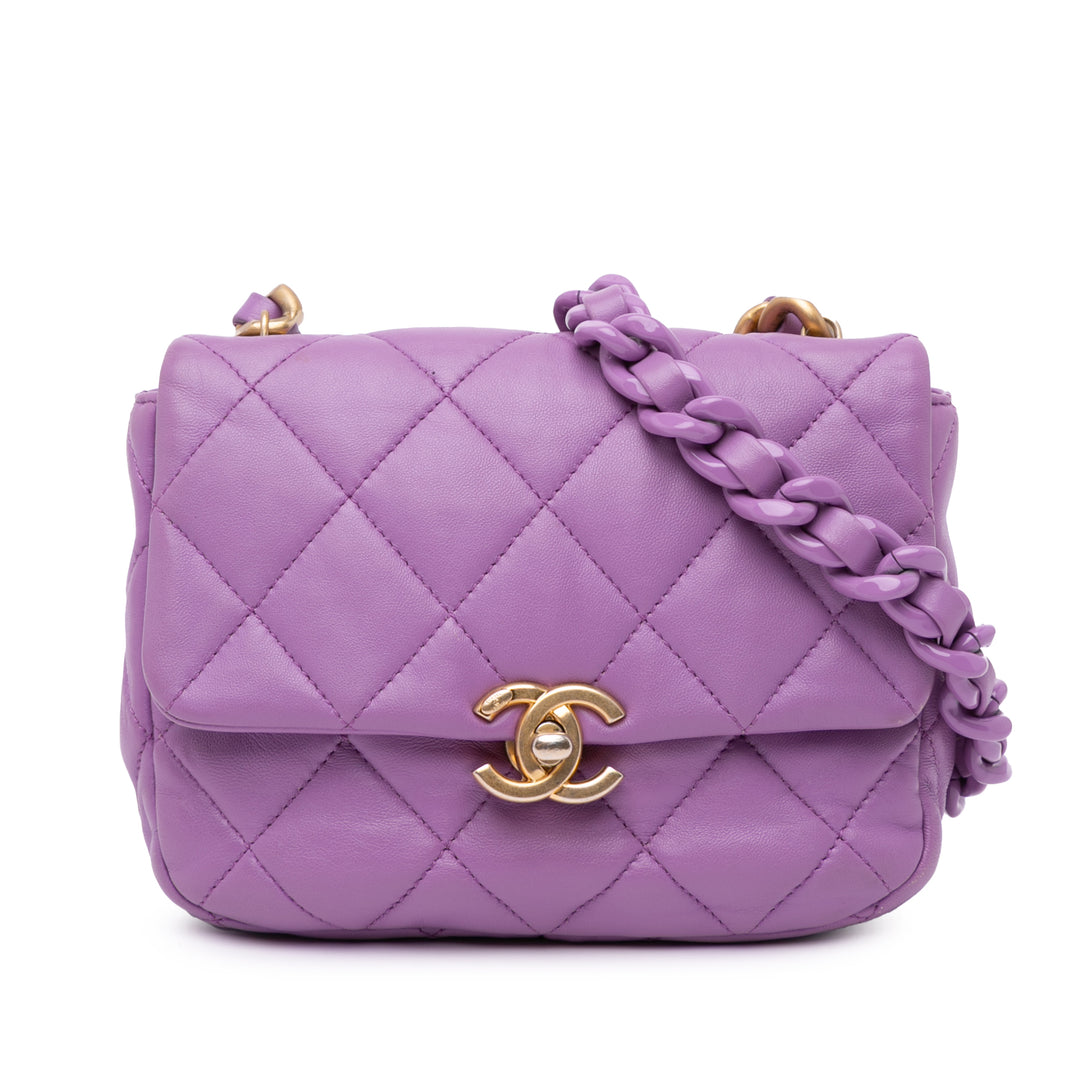 Matelassé Candy Chaîne à rabat Mini Cuir d'agneau Violet