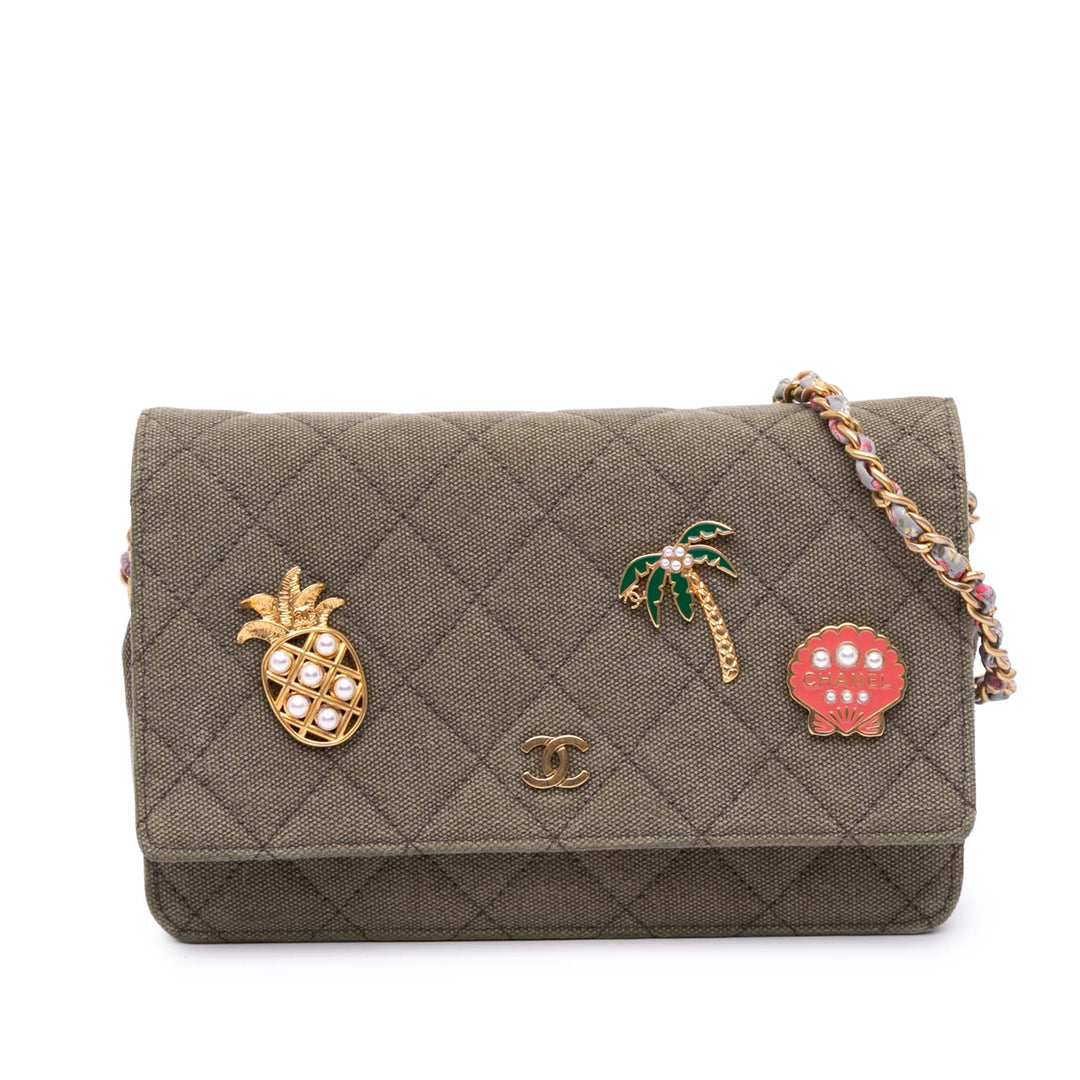 Quilted Canvas Coco Cuba Charms Wallet On Chain Brown - Gaby Paris