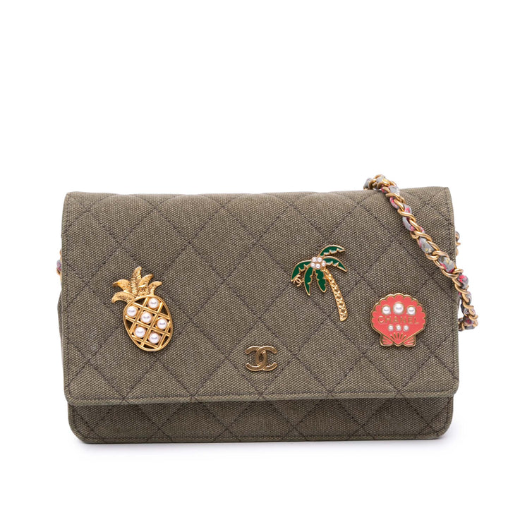 Quilted Canvas Coco Cuba Charms Wallet On Chain Brown - Gaby Paris