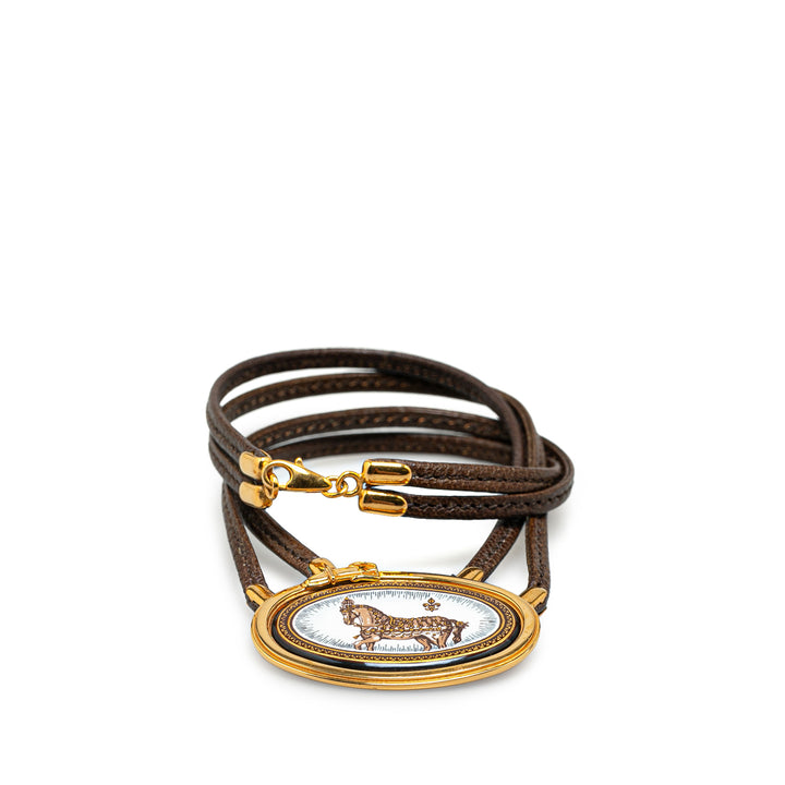 Leather Enamel Grand Apparat Choker Brown - Gaby Paris