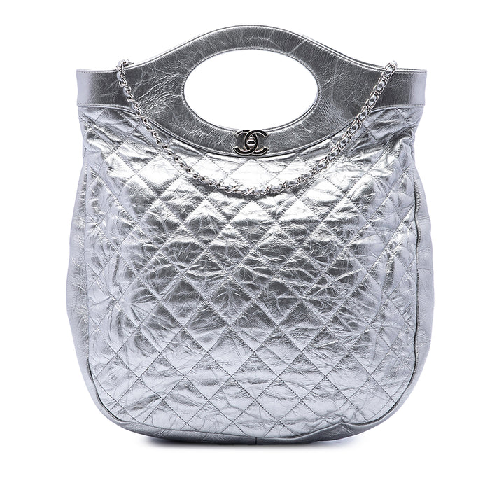 Chanel Cabas Matelassé Froissé Métallisé 31 Cuir de veau Argenté – vue principale – GABY PARIS