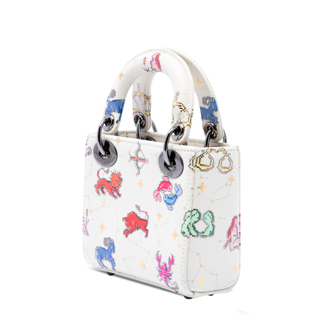 Dior Pixel Zodiac Lady Dior Micro Cuir de veau Blanc – vue 2 – GABY PARIS