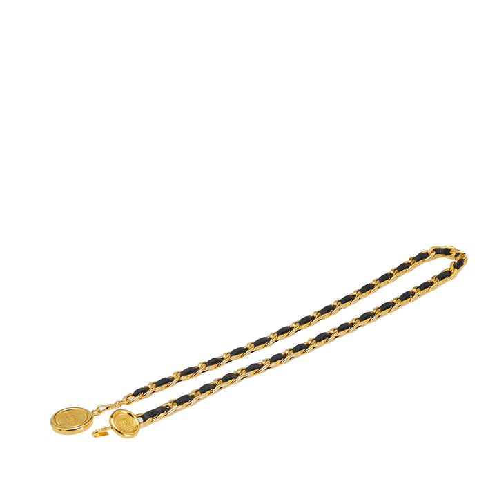 Chanel Doré Plated Medallion Cuir Woven Chain Belt Doré