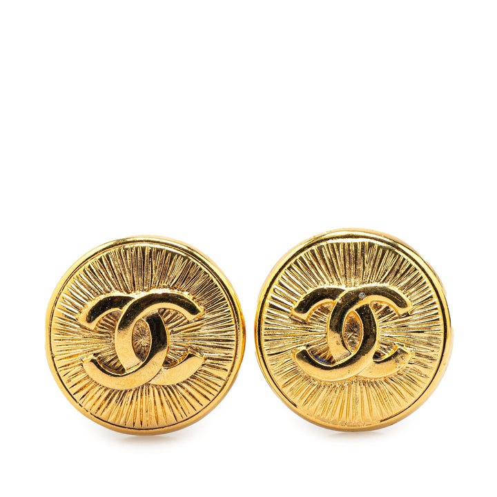 Gold Plated CC Round Clip on Earrings Gold - Gaby Paris