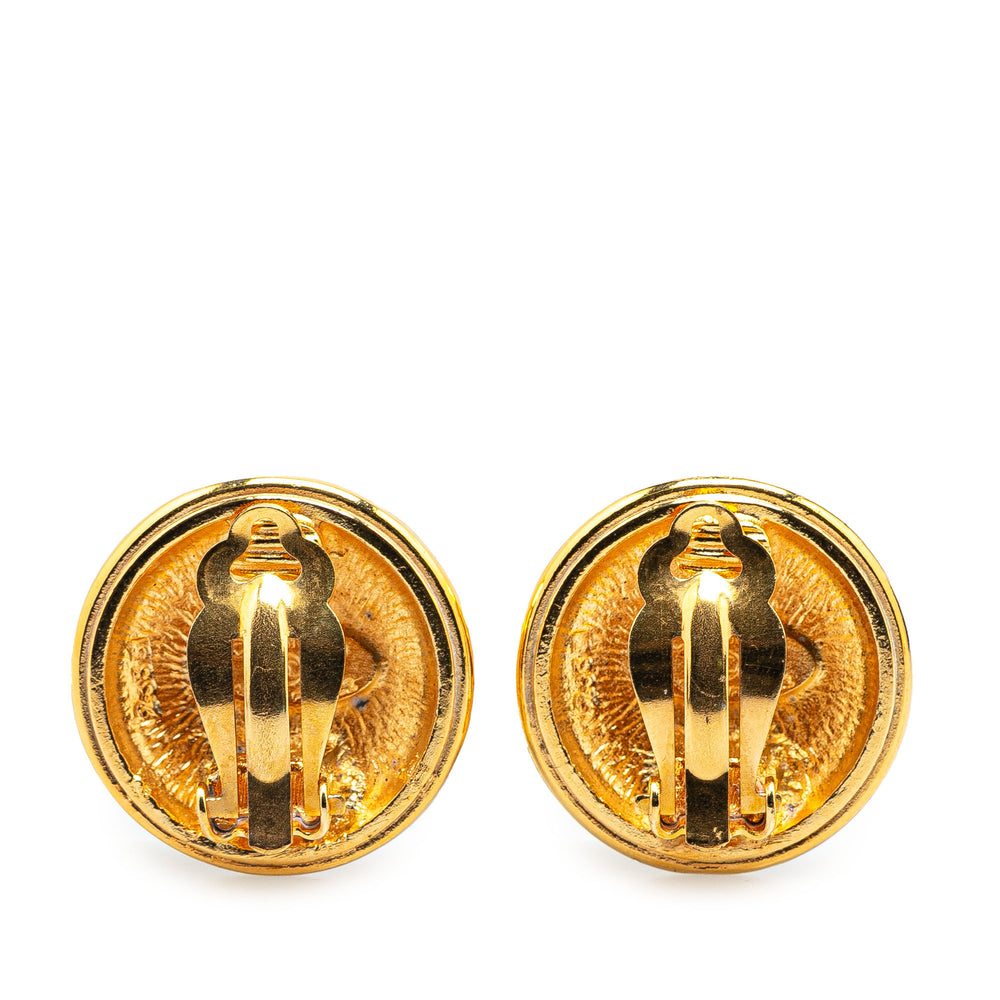Gold Plated CC Round Clip on Earrings Gold - Gaby Paris