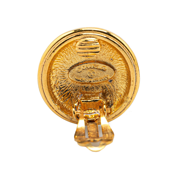 Gold Plated CC Round Clip on Earrings Gold - Gaby Paris