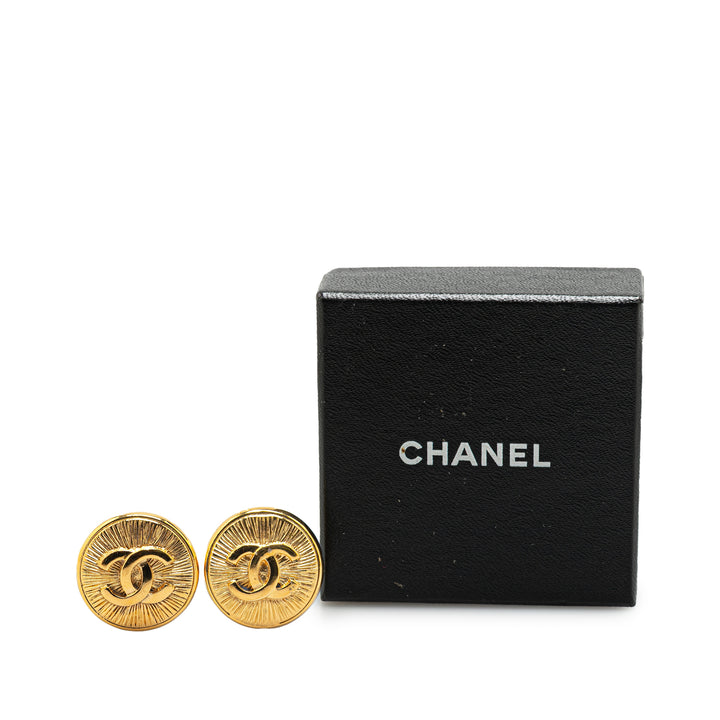 Gold Plated CC Round Clip on Earrings Gold - Gaby Paris