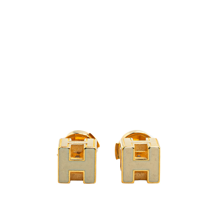 Hermès Gold Plated Cage dH Earrings White - GABY PARIS