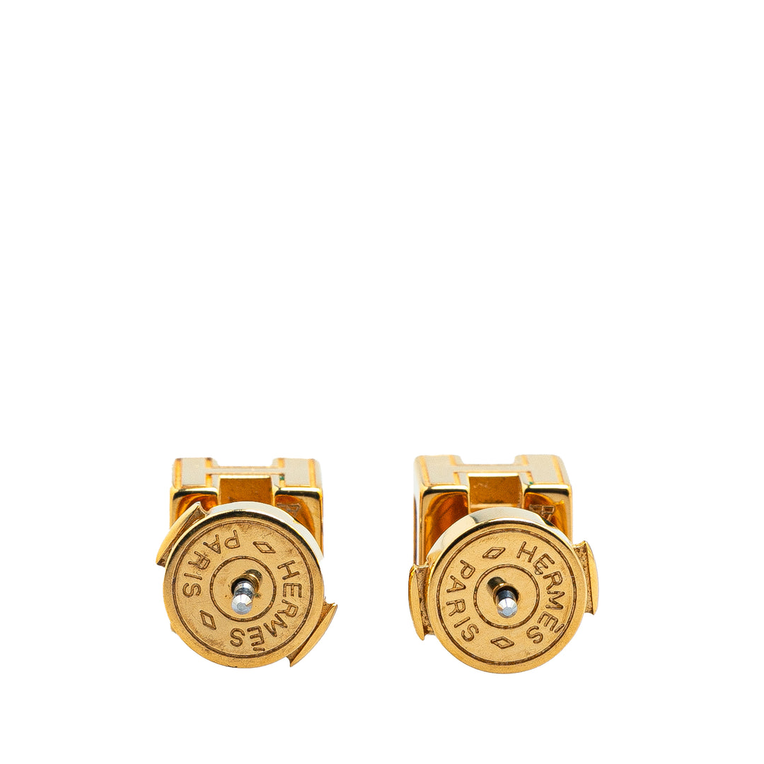 Hermès Gold Plated Cage dH Earrings White - GABY PARIS