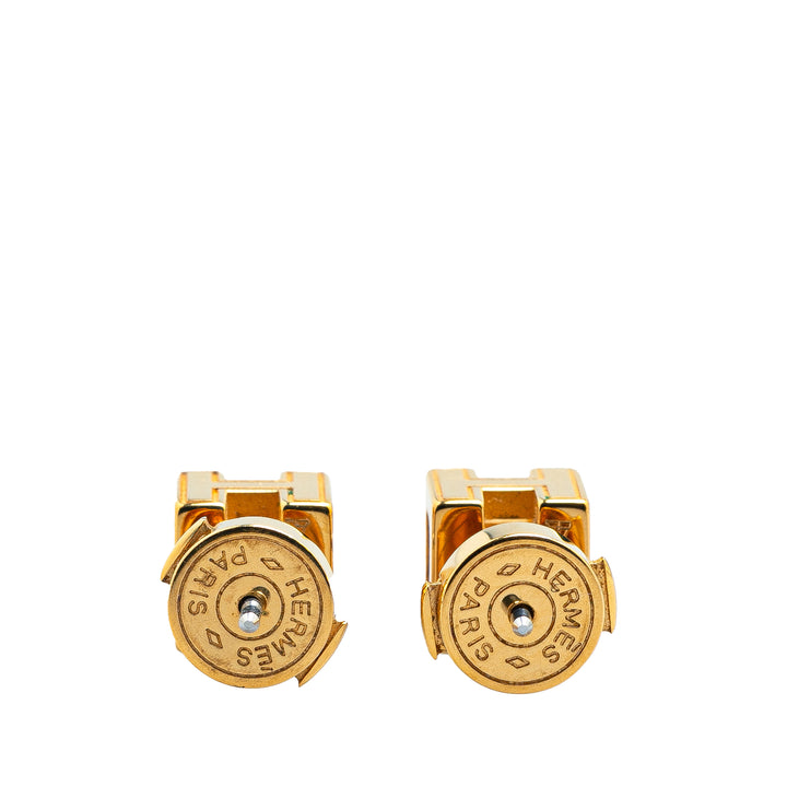 Hermès Gold Plated Cage dH Earrings White - GABY PARIS