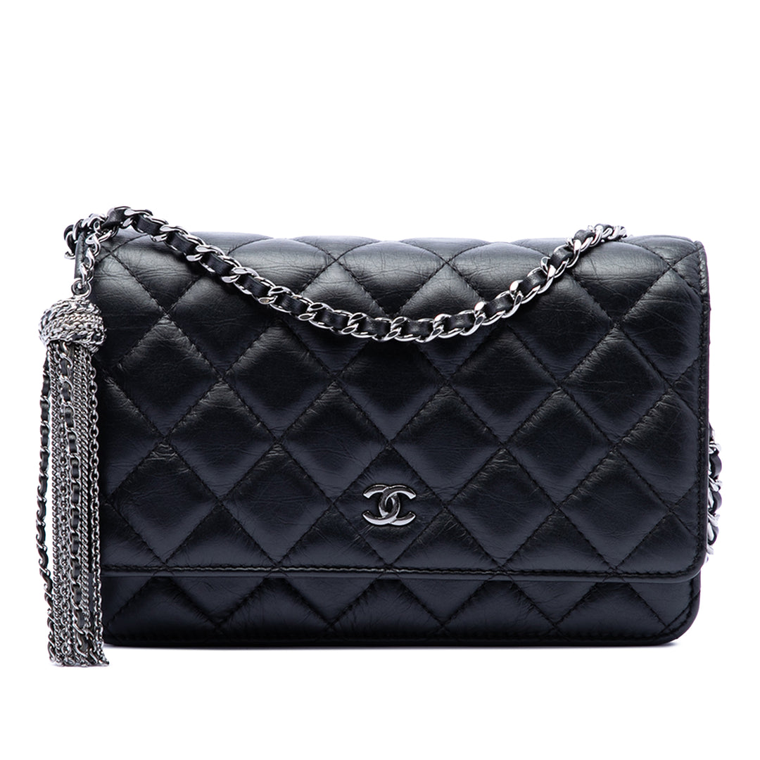 Chanel CC Matelassé vieilli Cuir de veau Pompon Wallet on Chain