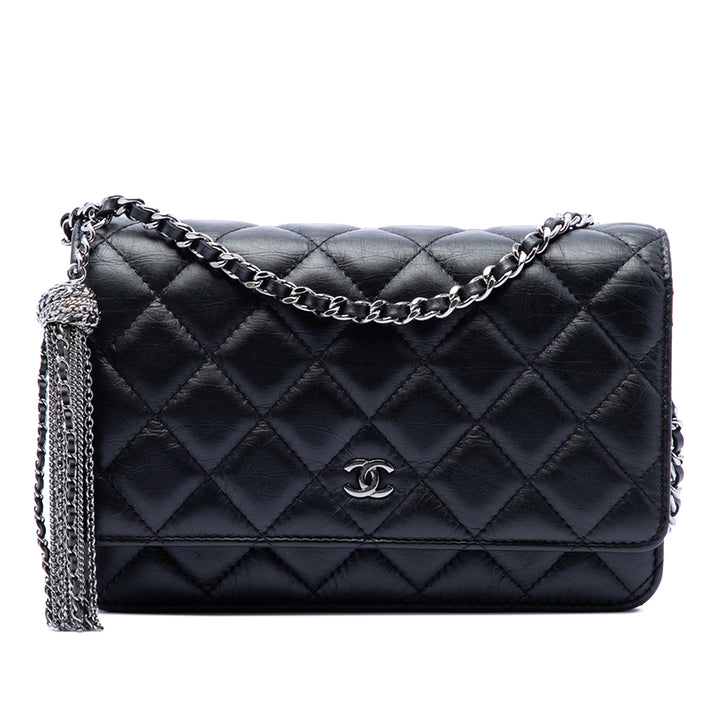 Chanel CC Matelassé vieilli Cuir de veau Pompon Wallet on Chain
