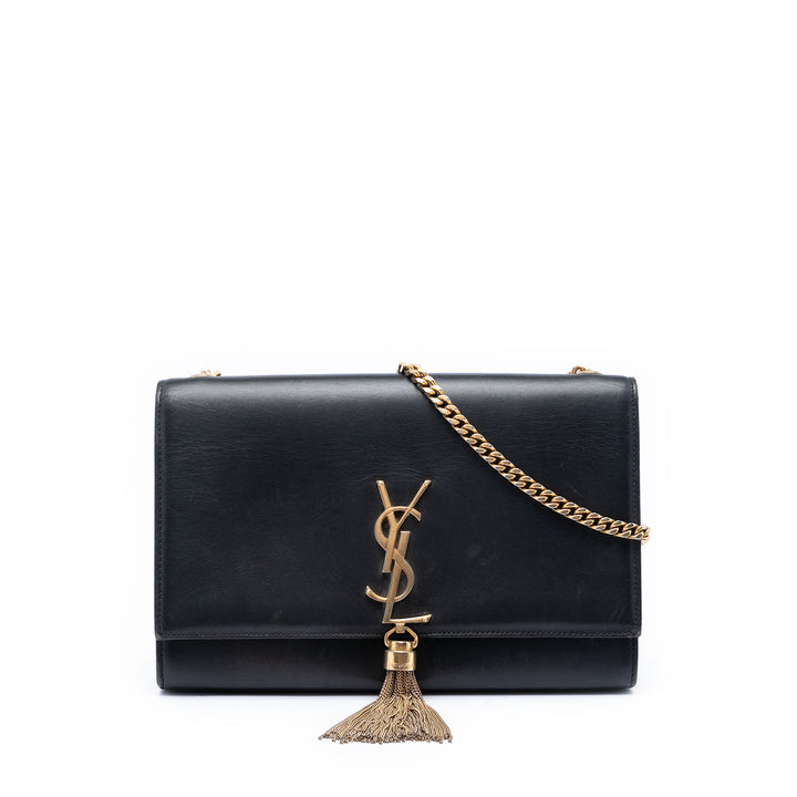 Classic Kate Pompon Sac Moyen Cuir de veau lisse Noir