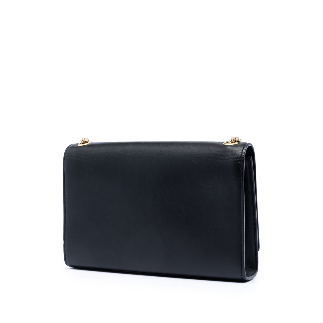 Classic Kate Pompon Sac Moyen Cuir de veau lisse Noir