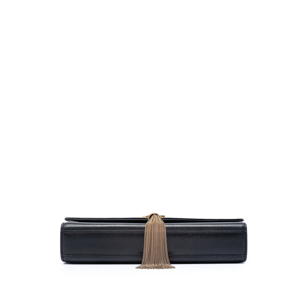 Classic Kate Pompon Sac Moyen Cuir de veau lisse Noir