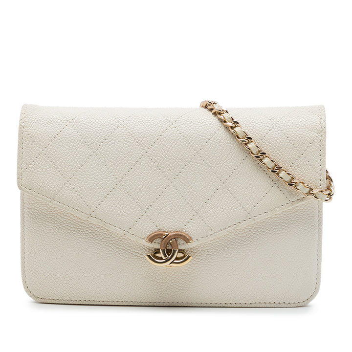 Chanel Sac bandoulière Paris Cuba Matelassé Thread Around Wallet on Chain Cuir caviar Blanc – vue principale – GABY PARIS