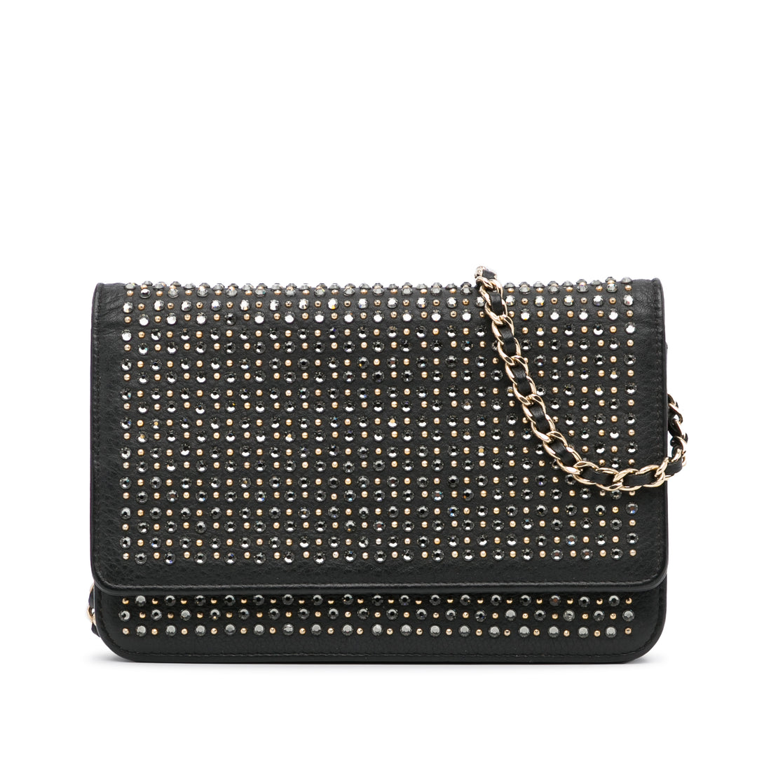 Studded Leather Wallet on Chain Black - Gaby Paris