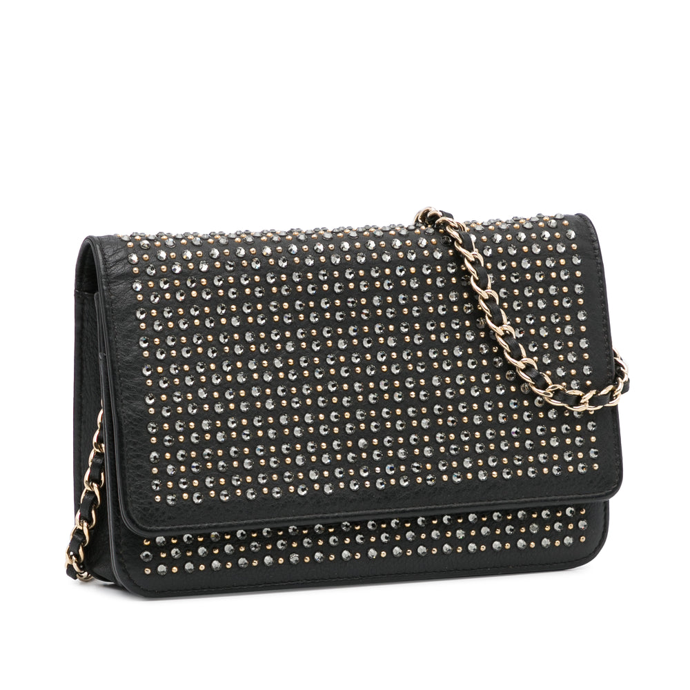 Studded Leather Wallet on Chain Black - Gaby Paris