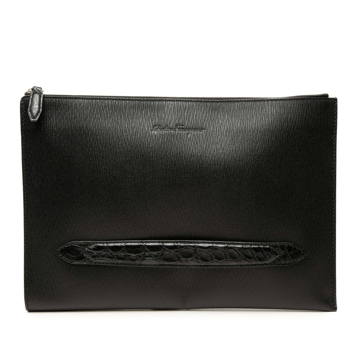Croc embossé Revival Pochette Cuir de veau Noir