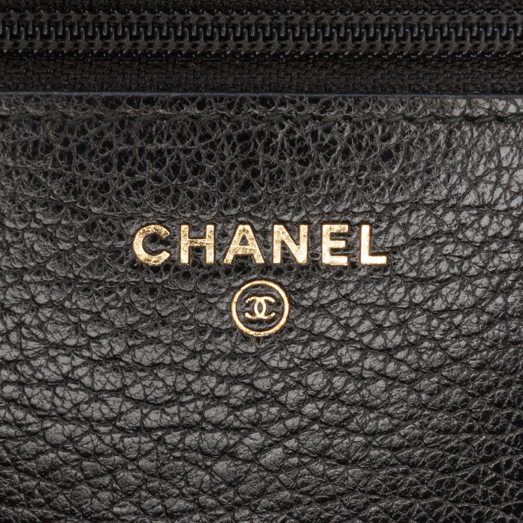 Chanel Studded Grained Cuir de veau Boy Wallet On Chain Noir