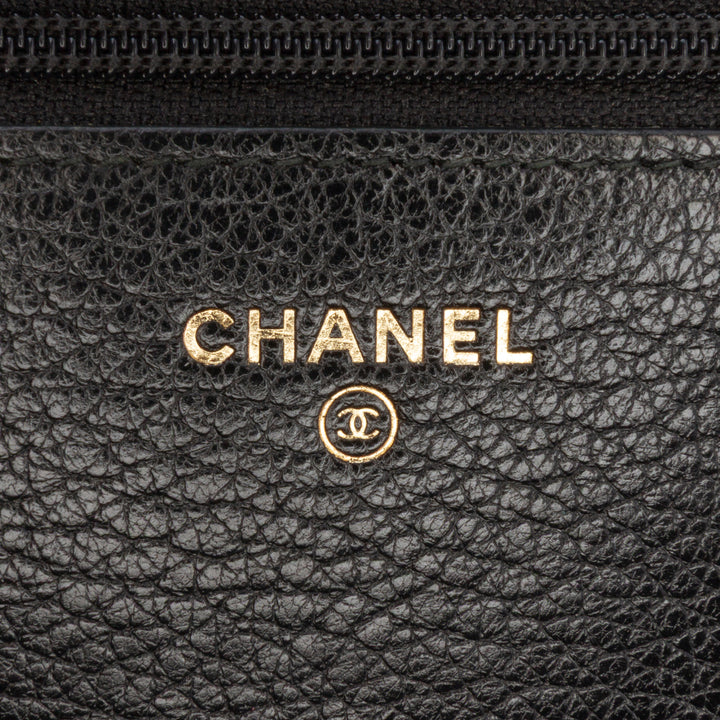 Chanel Studded Grained Cuir de veau Boy Wallet On Chain Noir