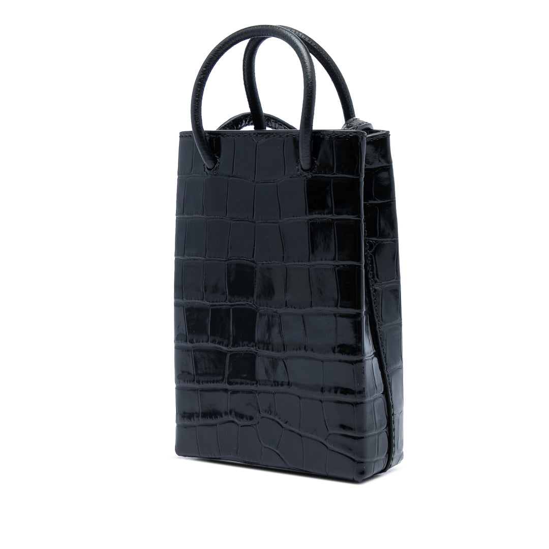 Balenciaga Croc embossé Cabas Étui téléphone Mini Noir – vue 2 – GABY PARIS