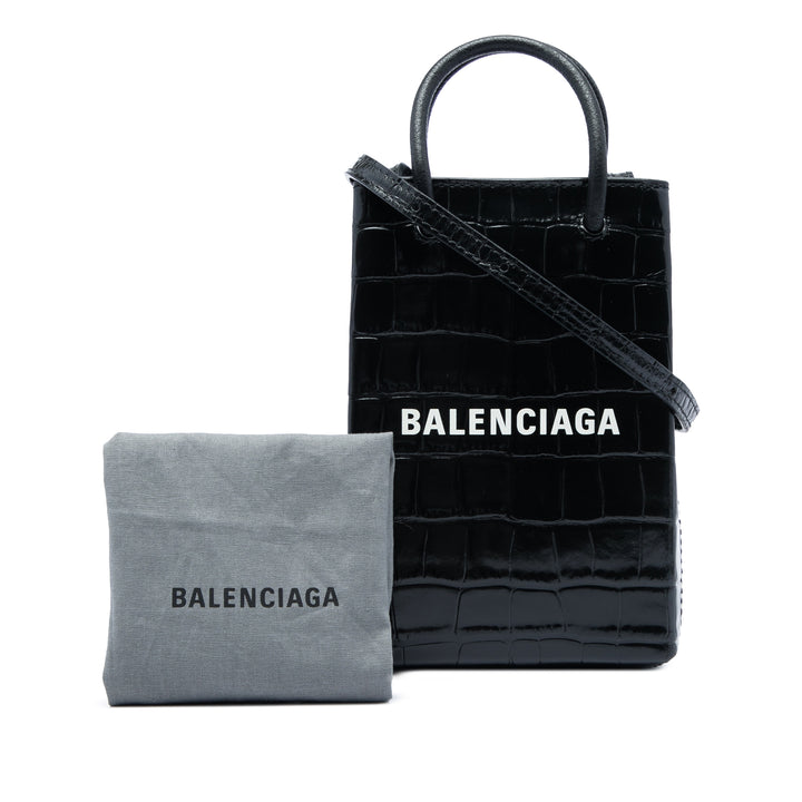 Balenciaga Croc embossé Cabas Étui téléphone Mini Noir – vue 6 – GABY PARIS