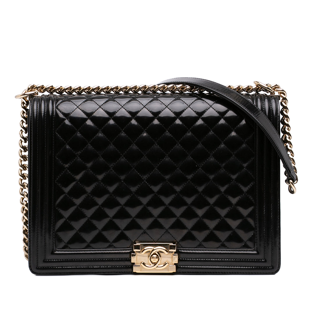 Chanel Large Matelassé Cuir verni Boy à rabat