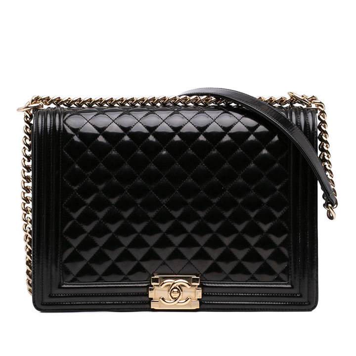 Chanel Large Matelassé Cuir verni Boy à rabat