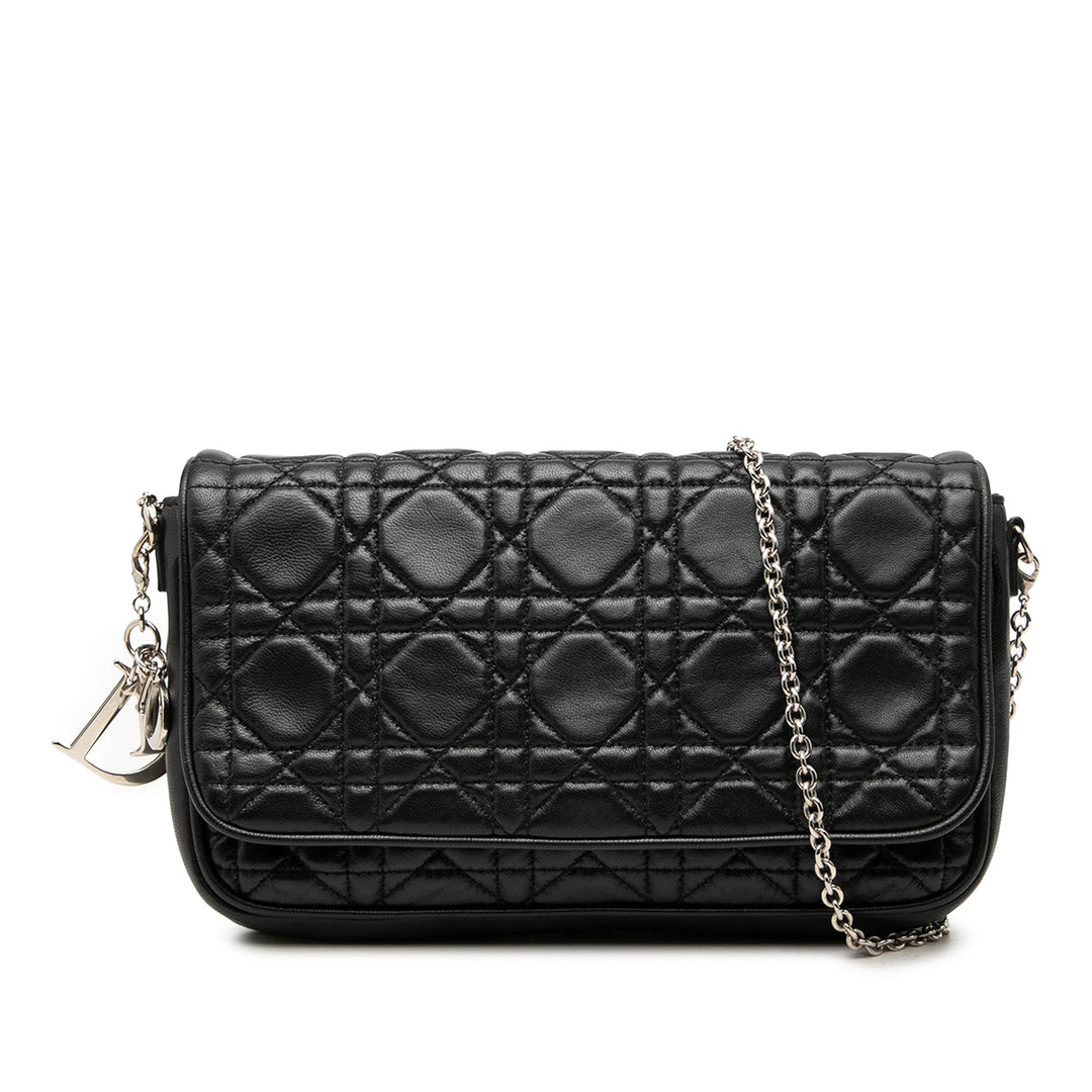 Dior Cannage Lady Dior Chaîne Sac Cuir d'agneau Noir – vue principale – GABY PARIS