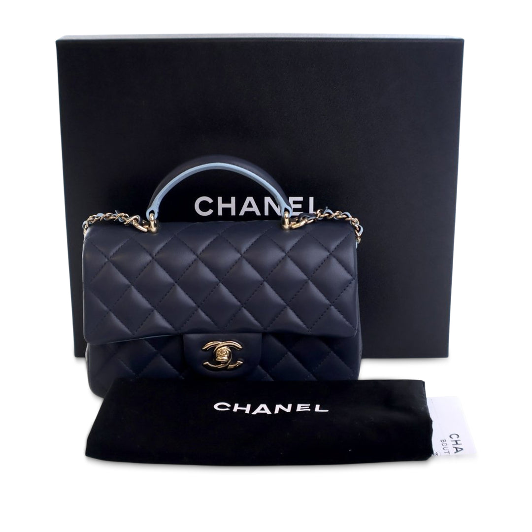Chanel Mini Rectangular Cuir d’agneau anse supérieure à rabat