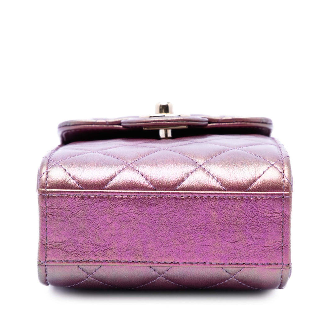 CC Matelassé Irisé Étui téléphone avec chaîne Cuir d'agneau Violet