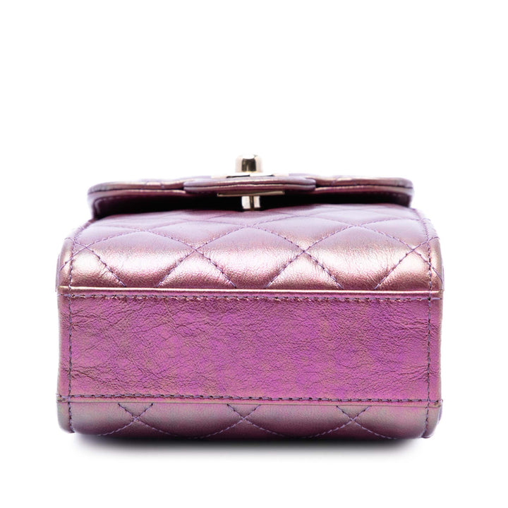 CC Matelassé Irisé Étui téléphone avec chaîne Cuir d'agneau Violet
