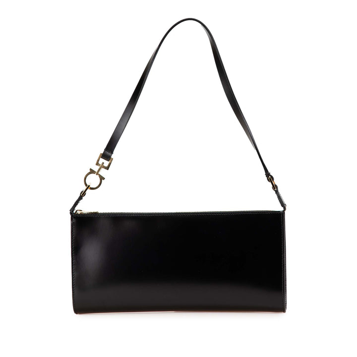 Leather Gancini Shoulder Bag Black - Gaby Paris