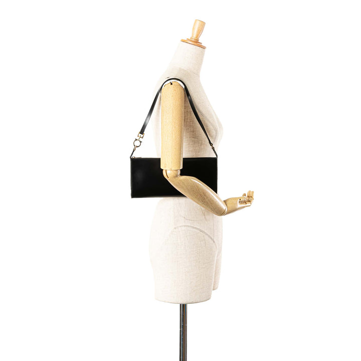 Leather Gancini Shoulder Bag Black - Gaby Paris