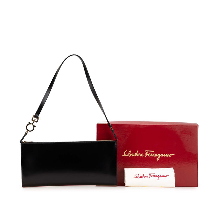 Leather Gancini Shoulder Bag Black - Gaby Paris