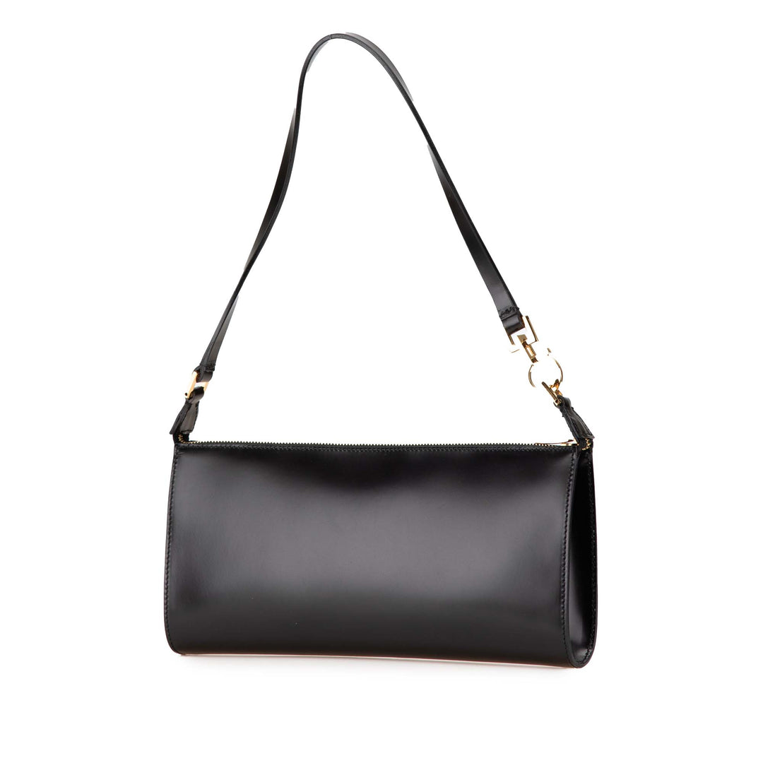 Leather Gancini Shoulder Bag Black - Gaby Paris