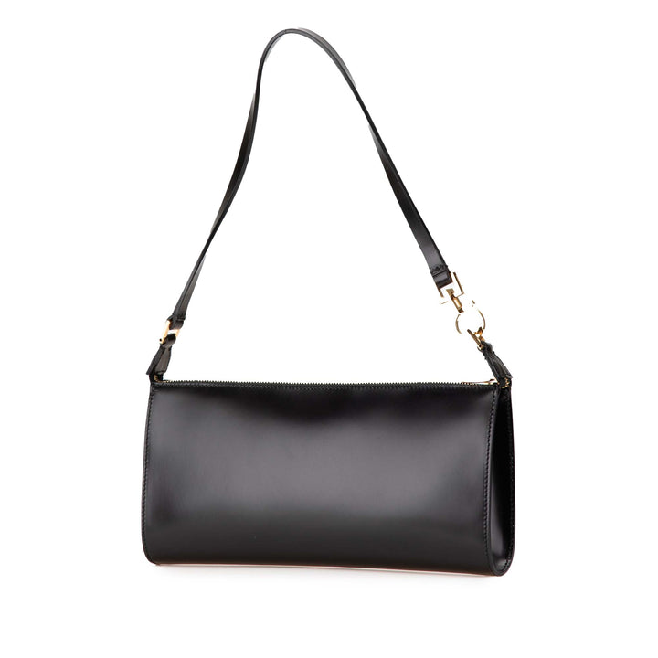 Leather Gancini Shoulder Bag Black - Gaby Paris