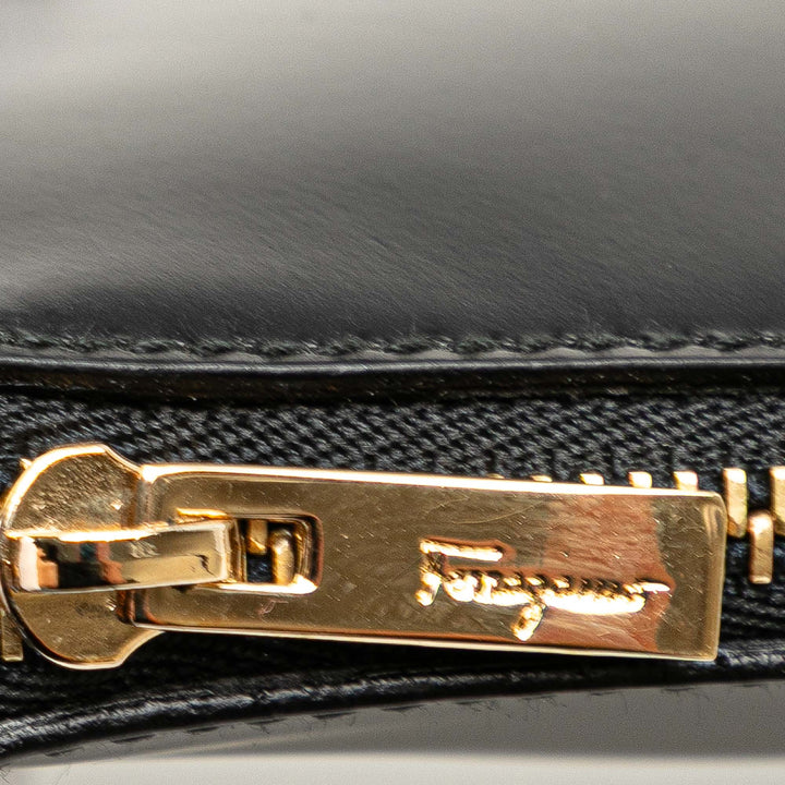 Leather Gancini Shoulder Bag Black - Gaby Paris